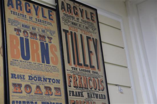 A collection of six Argyle Theatre of Varieties playbills, largest 35 x 11in.